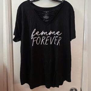 Femme Forever Black V-Neck Graphic Tee - Soft Short Sleeve